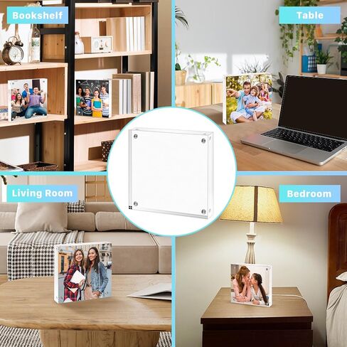 إطار صورة أكريليك مقاس 4 × 4، إطار أكريليك مكون من 4 قطع، إطارات صور أكريليك شفافة، إطار بلوك سميك بنسبة 20%، إطارات صور مغناطيسية مزدوجة الجوانب، إطارات صور شفافة بدون إطار لعرض سطح المكتب in Kuwait