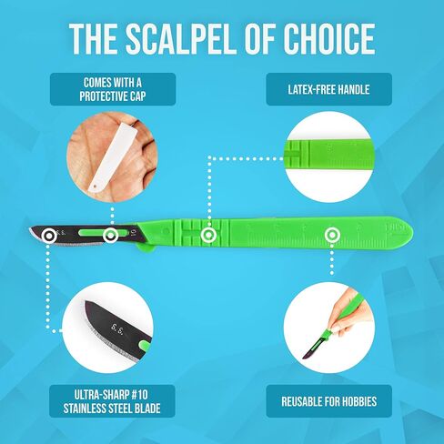 مشرط JJ CARE للاستعمال مرة واحدة [عبوة من 20 قطعة]، 10 شفرات من الفولاذ المقاوم للصدأ، مشارط معقمة بمقابض بلاستيكية، مشرط لتنظيف الجلد، مشرط الفنون والحرف اليدوية، مشارط علاج الأرجل في أكياس فردية in Kuwait