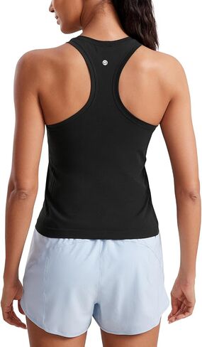 CRZ YOGA Seamless Womens Tank Tops Racerback Breathable Workout Sleeveless Top High Neck Running Athletic Shirts in Saudi Arabia