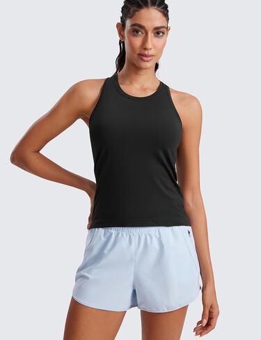 CRZ YOGA Seamless Womens Tank Tops Racerback Breathable Workout Sleeveless Top High Neck Running Athletic Shirts in Saudi Arabia