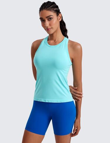 CRZ YOGA Seamless Womens Tank Tops Racerback Breathable Workout Sleeveless Top High Neck Running Athletic Shirts in Saudi Arabia