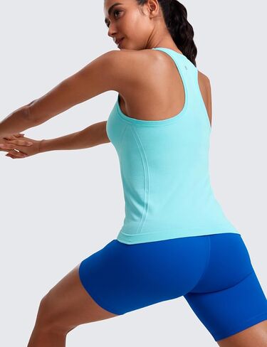 CRZ YOGA Seamless Womens Tank Tops Racerback Breathable Workout Sleeveless Top High Neck Running Athletic Shirts in Saudi Arabia