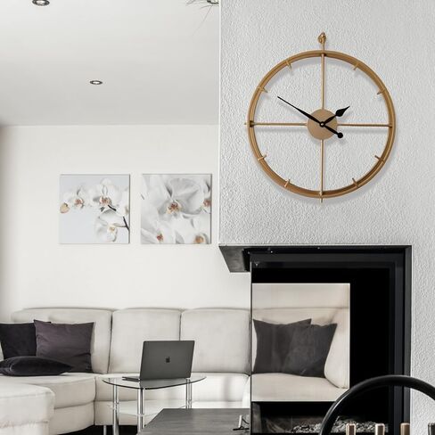 Qukueoy 24 Inch Double Layer Modern Art Big Clock 3D Decorative Large Metal Wall Clocks for Living Room,Minimalism, Battery Operated (Gold) in Saudi Arabia