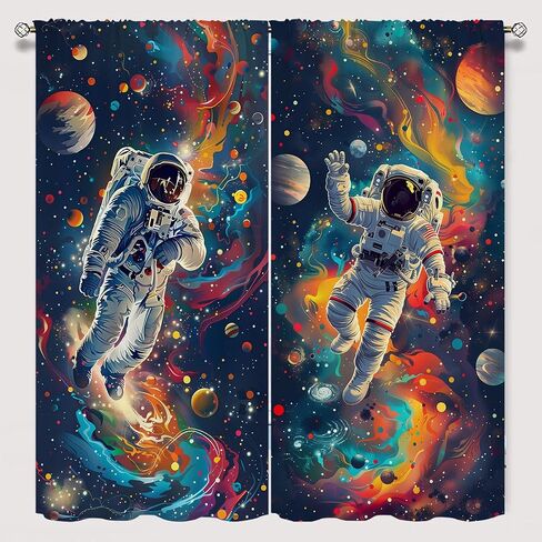 ستائر نافذة رائد الفضاء للأطفال والبنات والأولاد وغرفة النوم، ستائر كرتونية تحلق على شكل نجوم وكواكب وجيب قضيب ستائر داكنة معزولة حراريًا لغرفة النوم وغرفة المعيشة، ديكور مقاس W42xL45 بوصة in Kuwait