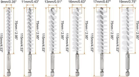 6Pcs Bore Brush Brass 9mm,11mm,13mm,16mm,17mm,19mm Dia Cleaning Twisted Bronze Wire Brush Tube Pipe Cleaner with Handle 1/4 Inch Hex Shank for Tubes, Ports, Bearings in Saudi Arabia