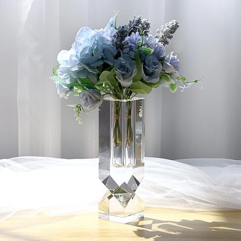 JUXYES مزهرية كريستال زهرة مزهرية زجاجية برعم زهرة، مزهرية زهرة ثقيلة مزخرفة ترتيبات زهرية زهرية صغيرة قطع زهرة مزهرية مركزية لديكور المنزل والمكتب والزفاف in Kuwait