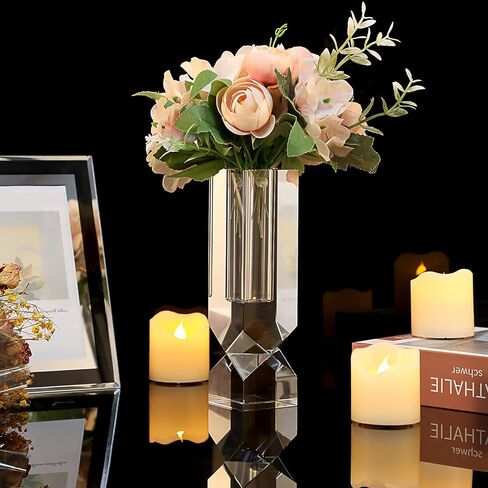 JUXYES مزهرية كريستال زهرة مزهرية زجاجية برعم زهرة، مزهرية زهرة ثقيلة مزخرفة ترتيبات زهرية زهرية صغيرة قطع زهرة مزهرية مركزية لديكور المنزل والمكتب والزفاف in Kuwait