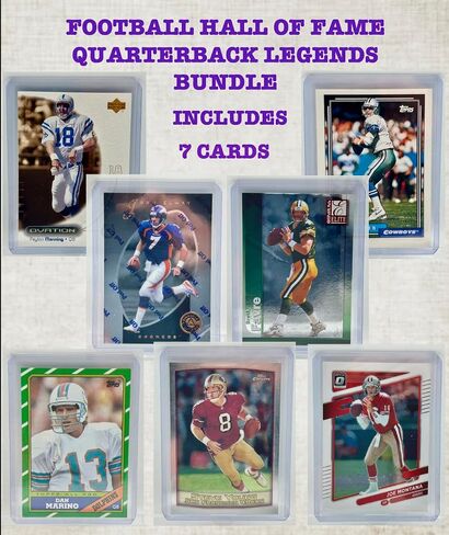 Football Cards Assorted Bundle of 7 Hall of Fame Quarterback Legends ~ Joe Montana Peyton Manning Dan Marino Steve Young John Elway Troy Aikman Brett Farve in Saudi Arabia