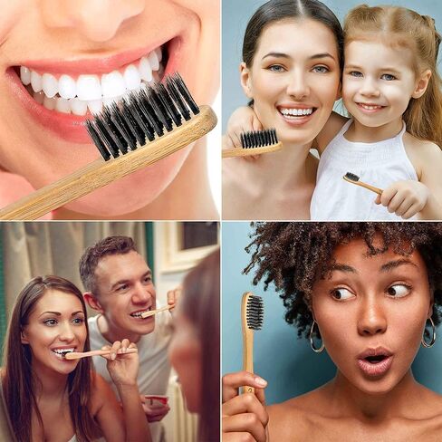 BlauKe Bamboo Toothbrushes Medium Bristles 5-Pack – Biodegradable, Sustainable, Natural, Eco Friendly – Black Charcoal Wooden Toothbrush Set in Saudi Arabia