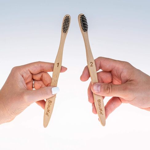BlauKe Bamboo Toothbrushes Medium Bristles 5-Pack – Biodegradable, Sustainable, Natural, Eco Friendly – Black Charcoal Wooden Toothbrush Set in Saudi Arabia