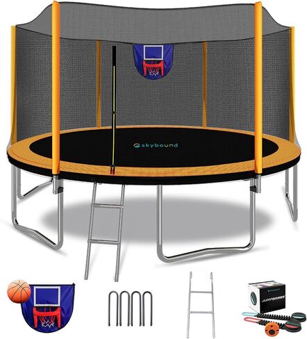 SkyBound 10ft 12ft 14ft 15ft 16ft Trampoline with Enclosure Net, Large Trampoline for Kids and Adults - ASTM Approved - Heavy Duty Recreational Trampolines - Outdoor Trampoline for Kids - Outdoor Fun in Saudi Arabia