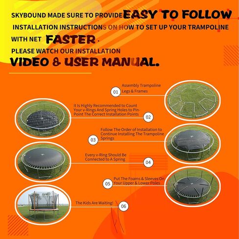 SkyBound 10ft 12ft 14ft 15ft 16ft Trampoline with Enclosure Net, Large Trampoline for Kids and Adults - ASTM Approved - Heavy Duty Recreational Trampolines - Outdoor Trampoline for Kids - Outdoor Fun in Saudi Arabia