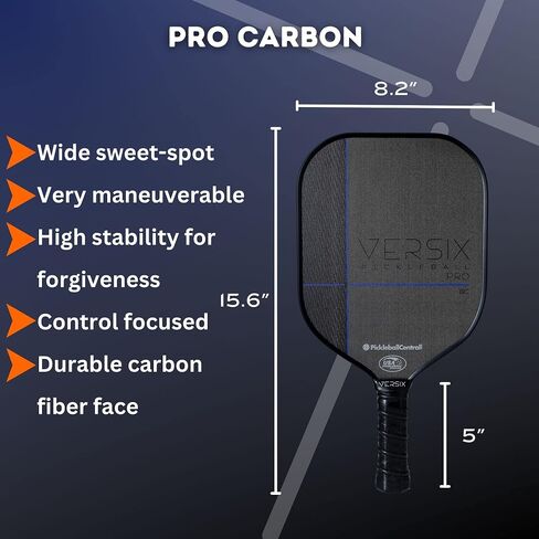 VERSIX Pro 6C Carbon Control Textured Pickleball Paddle - Carbon Fiber Face, Weight 7.8 – 8.2oz.(Midweight), 15mm Thick Polypropylene Core, 4 1/8" Grip (Small Grip) in Saudi Arabia