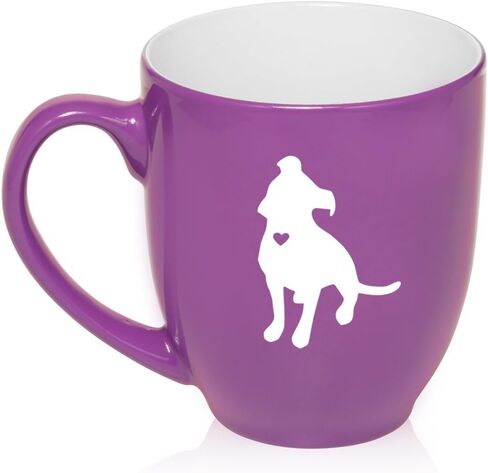 16 oz Large Bistro Mug Ceramic Coffee Tea Glass Cup Cute Pitbull With Heart (Purple) in Saudi Arabia