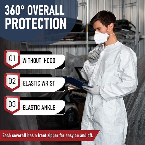 Hazmat Suits | 25 Pack, Extra Large | Disposable Protective Coveralls, Heavy Duty Full Body Painters Suit for Men & Women without Hood - Breathable & Water Resistant - XL in Saudi Arabia