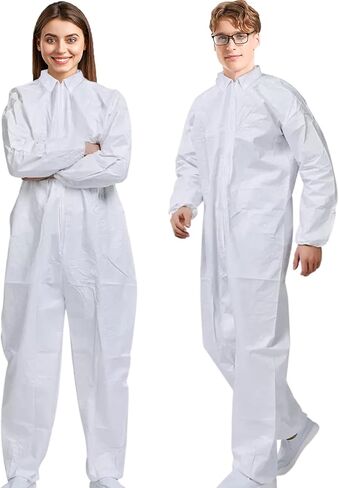 Hazmat Suits | 25 Pack, Extra Large | Disposable Protective Coveralls, Heavy Duty Full Body Painters Suit for Men & Women without Hood - Breathable & Water Resistant - XL in Saudi Arabia
