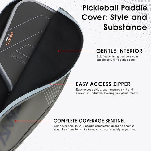 AMA Sport Pickleball Paddle Cover (Black/Gray) - Protecting your Paddle - Complete Coverage - Premium Pickleball Accessories and Pickleball Equipment - PU Leather Pickleball Case in Saudi Arabia