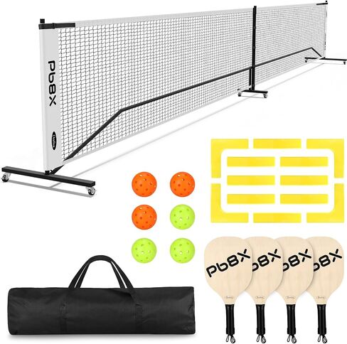Deeliva Pickleball Set Net with Wheels Driveway Portable Pickle Ball Nets 22ft Regulation Size with 4 Paddles, 6 Pickle Balls, Court Line, Carry Bag, Heavy Duty Frame Outdoor Indoor Home in Saudi Arabia