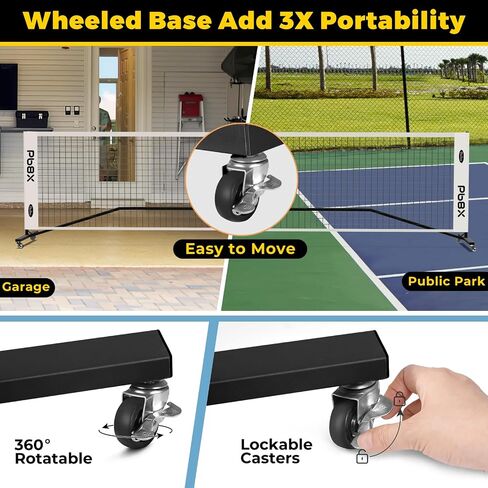Deeliva Pickleball Set Net with Wheels Driveway Portable Pickle Ball Nets 22ft Regulation Size with 4 Paddles, 6 Pickle Balls, Court Line, Carry Bag, Heavy Duty Frame Outdoor Indoor Home in Saudi Arabia