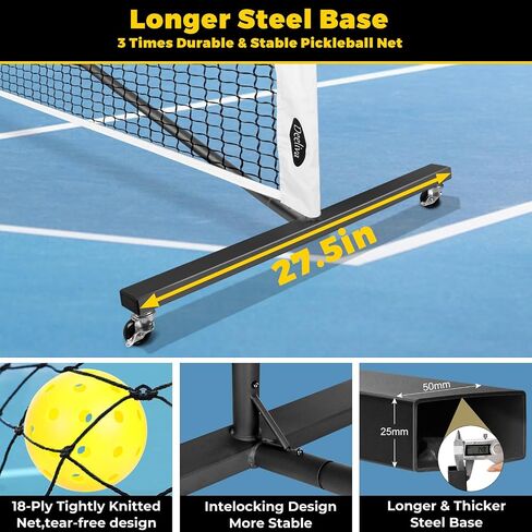 Deeliva Pickleball Set Net with Wheels Driveway Portable Pickle Ball Nets 22ft Regulation Size with 4 Paddles, 6 Pickle Balls, Court Line, Carry Bag, Heavy Duty Frame Outdoor Indoor Home in Saudi Arabia