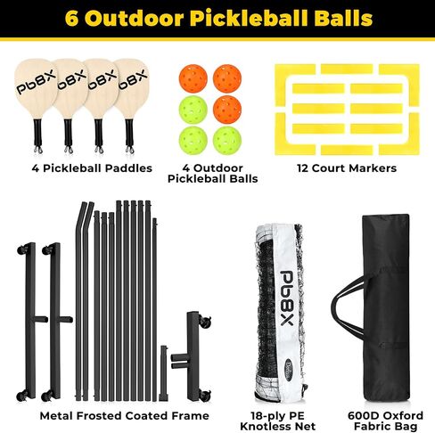 Deeliva Pickleball Set Net with Wheels Driveway Portable Pickle Ball Nets 22ft Regulation Size with 4 Paddles, 6 Pickle Balls, Court Line, Carry Bag, Heavy Duty Frame Outdoor Indoor Home in Saudi Arabia