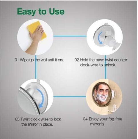 173 مللي متر 360 درجة دوارة مستديرة مرآة حلاقة بدون ضباب مرآة حمام دش مع قفل شفط مكافحة الضباب مرآة ديكور in Kuwait