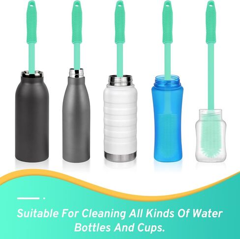 Silicone Bottle Brush with 2 Straw Cleaner Brushes,Bottle Brush Set for Cleaning Bottles,Jars,Tumblers,Thermoses,Baby Bottle,Water Bottle,Dish,Easy to Use and Dry,Heat Resistant Sturdy in Saudi Arabia