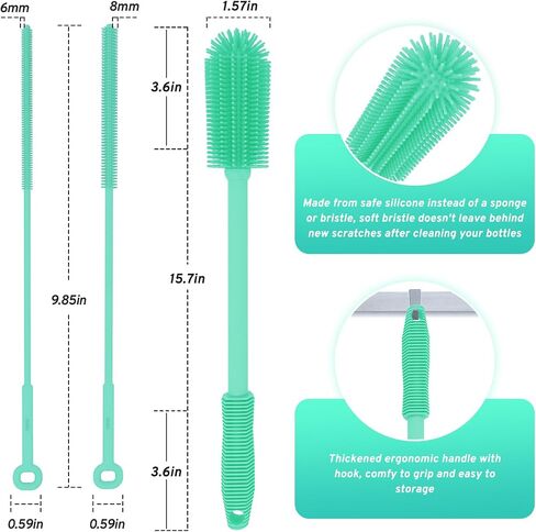 Silicone Bottle Brush with 2 Straw Cleaner Brushes,Bottle Brush Set for Cleaning Bottles,Jars,Tumblers,Thermoses,Baby Bottle,Water Bottle,Dish,Easy to Use and Dry,Heat Resistant Sturdy in Saudi Arabia