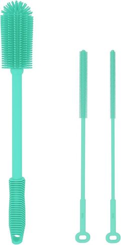Silicone Bottle Brush with 2 Straw Cleaner Brushes,Bottle Brush Set for Cleaning Bottles,Jars,Tumblers,Thermoses,Baby Bottle,Water Bottle,Dish,Easy to Use and Dry,Heat Resistant Sturdy in Saudi Arabia
