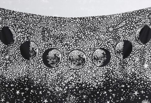 لوحة حائط منسوجة على شكل مراحل القمر السماوي لديكور الغرفة (68 × 54 بوصة) | بطانية حائط جمالية، مفرش سرير من القماش البوهيمي | بطانية حائط هيبي هندي من ستاردست لغرفة النوم - أبيض وأسود in Kuwait