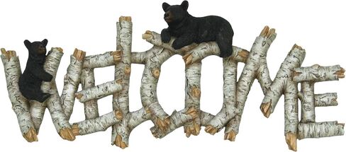 Rivers Edge Products Rustic Welcome Plaque Hanging Sign, Indoor or Outdoor, Poly Resin Welcome Door Hanger Decor for Home, Wall Art, Wall Decor, Front Porch or Entryway, Birch Bear in Saudi Arabia