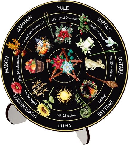 Wheel Year Wood Sign,10" Sabbats Pagan Witch Sign,Wiccan Holidays,Wicca Calendar,Yule Altar,Celestial Sign,Vintage Handmade Christmas Decor (BT293) in Saudi Arabia