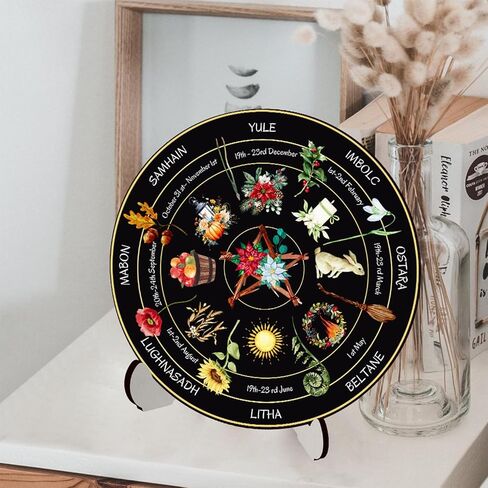 Wheel Year Wood Sign,10" Sabbats Pagan Witch Sign,Wiccan Holidays,Wicca Calendar,Yule Altar,Celestial Sign,Vintage Handmade Christmas Decor (BT293) in Saudi Arabia