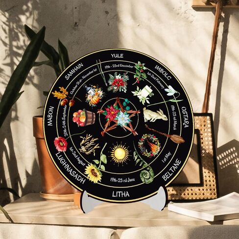 Wheel Year Wood Sign,10" Sabbats Pagan Witch Sign,Wiccan Holidays,Wicca Calendar,Yule Altar,Celestial Sign,Vintage Handmade Christmas Decor (BT293) in Saudi Arabia