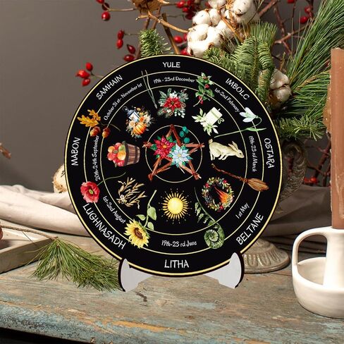 Wheel Year Wood Sign,10" Sabbats Pagan Witch Sign,Wiccan Holidays,Wicca Calendar,Yule Altar,Celestial Sign,Vintage Handmade Christmas Decor (BT293) in Saudi Arabia