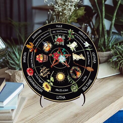 Wheel Year Wood Sign,10" Sabbats Pagan Witch Sign,Wiccan Holidays,Wicca Calendar,Yule Altar,Celestial Sign,Vintage Handmade Christmas Decor (BT293) in Saudi Arabia