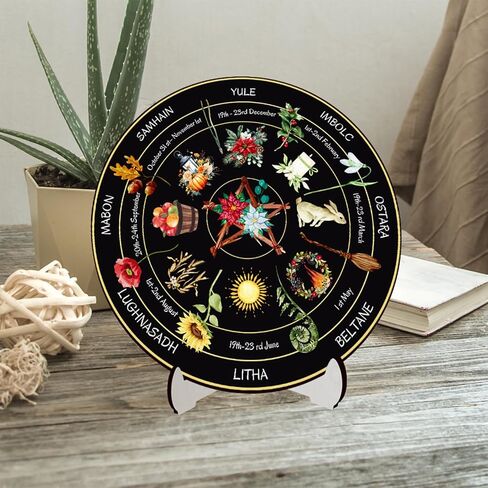 Wheel Year Wood Sign,10" Sabbats Pagan Witch Sign,Wiccan Holidays,Wicca Calendar,Yule Altar,Celestial Sign,Vintage Handmade Christmas Decor (BT293) in Saudi Arabia