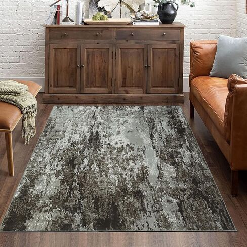 Abstract Washable Area Rugs 4x6 Rug for Living Room Modern Distressed Rug Entryway Rug Non Slip Throw Rugs Soft Bohemian Area Rug for Bedroom Stain Resistant Carpet for Dining Room 4'x6' Brown in Saudi Arabia