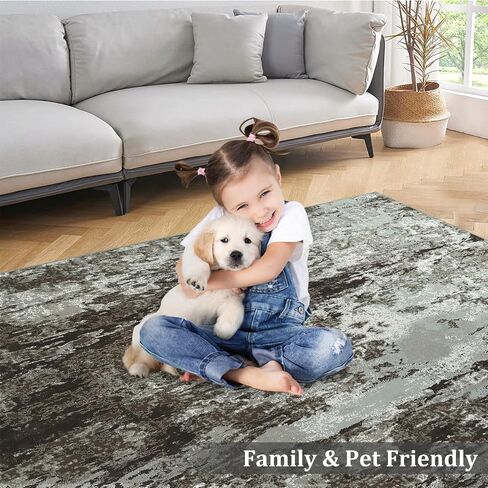 Abstract Washable Area Rugs 4x6 Rug for Living Room Modern Distressed Rug Entryway Rug Non Slip Throw Rugs Soft Bohemian Area Rug for Bedroom Stain Resistant Carpet for Dining Room 4'x6' Brown in Saudi Arabia