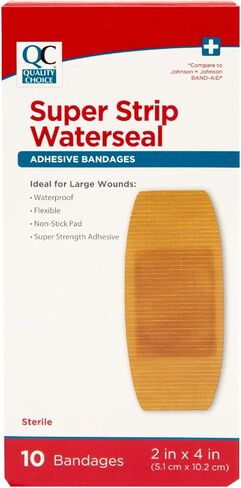Quality Choice, 2in X 4in Sterile Adhesive Bandages, Super Strength Adhesive, Super Strip Waterseal, Waterproof, Flexible, 10 Per Pack (1) in Saudi Arabia