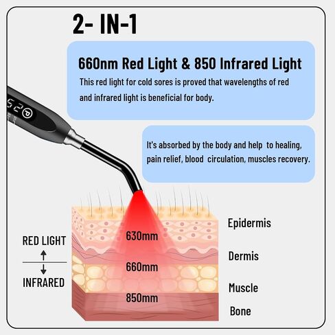 Red Light Beautify Cold Sores Device, Canker Cold Sore Near Infrared Red Light Beautify for Lips Mouth Nose Ear Hands Joint Muscle Pain Relief with Removable Tip (Black) in Saudi Arabia
