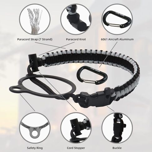 NATURE PIONEOR Paracord Handle for Wide Mouth - Safety Ring, and Carabiner - Fits 14oz to 64oz Stainless Steel Water Bottles(Black Grey)… in Kuwait