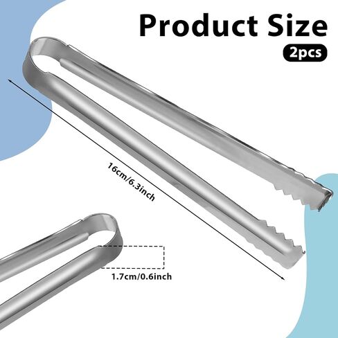 2pcs Ice Tongs, 6.3 Inch Stainless Steel Ice Sugar Tongs with Sharp Teeth, Small Serving Tongs for Ice Bucket Ice Sugar Cubes Coffee Bar Food Kitchen Serving in Saudi Arabia
