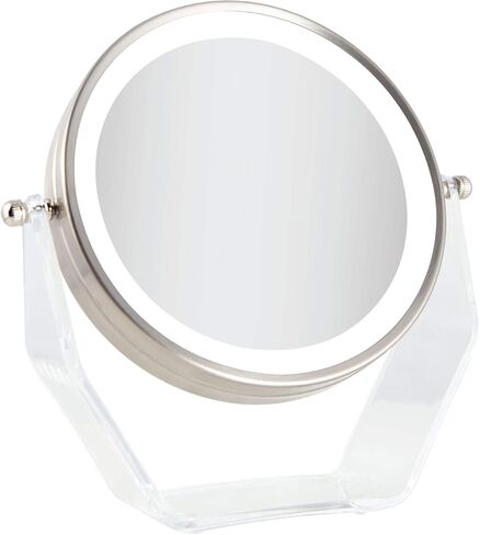 Zadro LED Lighted 8X/1X Magnification Two-Sided Swivel Acrylic Base Vanity Makeup Mirror for Bedroom, Bathroom and Tabletop in Satin Nickel in Saudi Arabia