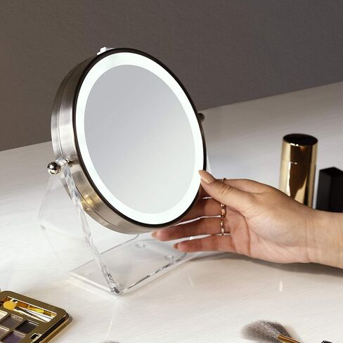 Zadro LED Lighted 8X/1X Magnification Two-Sided Swivel Acrylic Base Vanity Makeup Mirror for Bedroom, Bathroom and Tabletop in Satin Nickel in Saudi Arabia