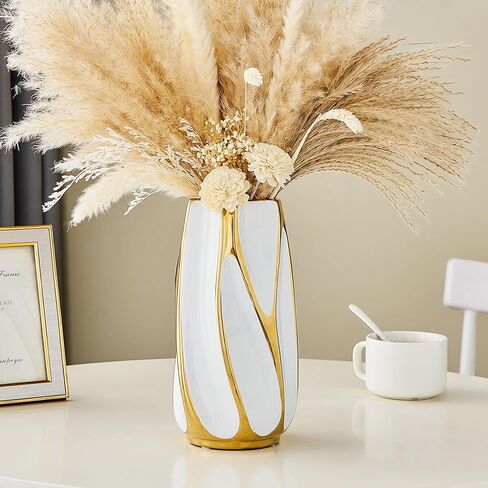 ديكور مزهرية سيراميك حديثة: مزهرية بيضاء وذهبية لديكور المنزل لغرفة المعيشة والحمام ورف المطبخ وديكور المكتب وديكور الطاولة المركزية وديكور الزفاف مزهرية للزهور in Kuwait