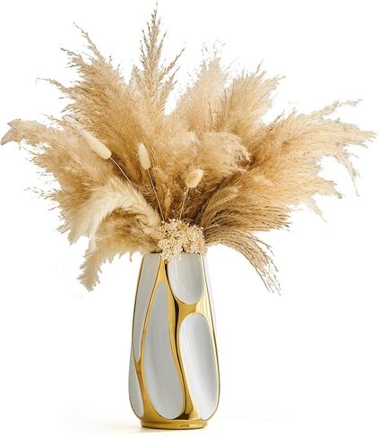 ديكور مزهرية سيراميك حديثة: مزهرية بيضاء وذهبية لديكور المنزل لغرفة المعيشة والحمام ورف المطبخ وديكور المكتب وديكور الطاولة المركزية وديكور الزفاف مزهرية للزهور in Kuwait