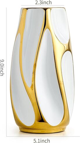 ديكور مزهرية سيراميك حديثة: مزهرية بيضاء وذهبية لديكور المنزل لغرفة المعيشة والحمام ورف المطبخ وديكور المكتب وديكور الطاولة المركزية وديكور الزفاف مزهرية للزهور in Kuwait