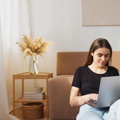 ديكور مزهرية سيراميك حديثة: مزهرية بيضاء وذهبية لديكور المنزل لغرفة المعيشة والحمام ورف المطبخ وديكور المكتب وديكور الطاولة المركزية وديكور الزفاف مزهرية للزهور in Kuwait