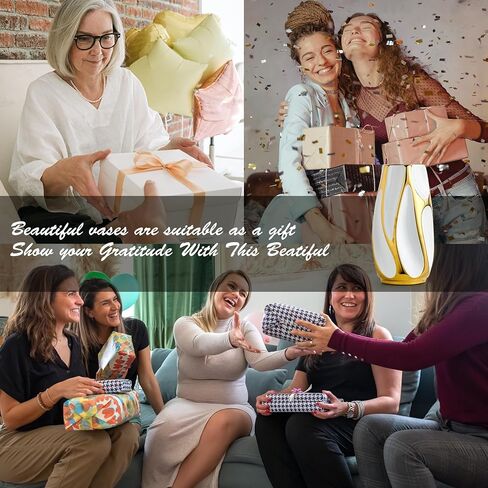 ديكور مزهرية سيراميك حديثة: مزهرية بيضاء وذهبية لديكور المنزل لغرفة المعيشة والحمام ورف المطبخ وديكور المكتب وديكور الطاولة المركزية وديكور الزفاف مزهرية للزهور in Kuwait